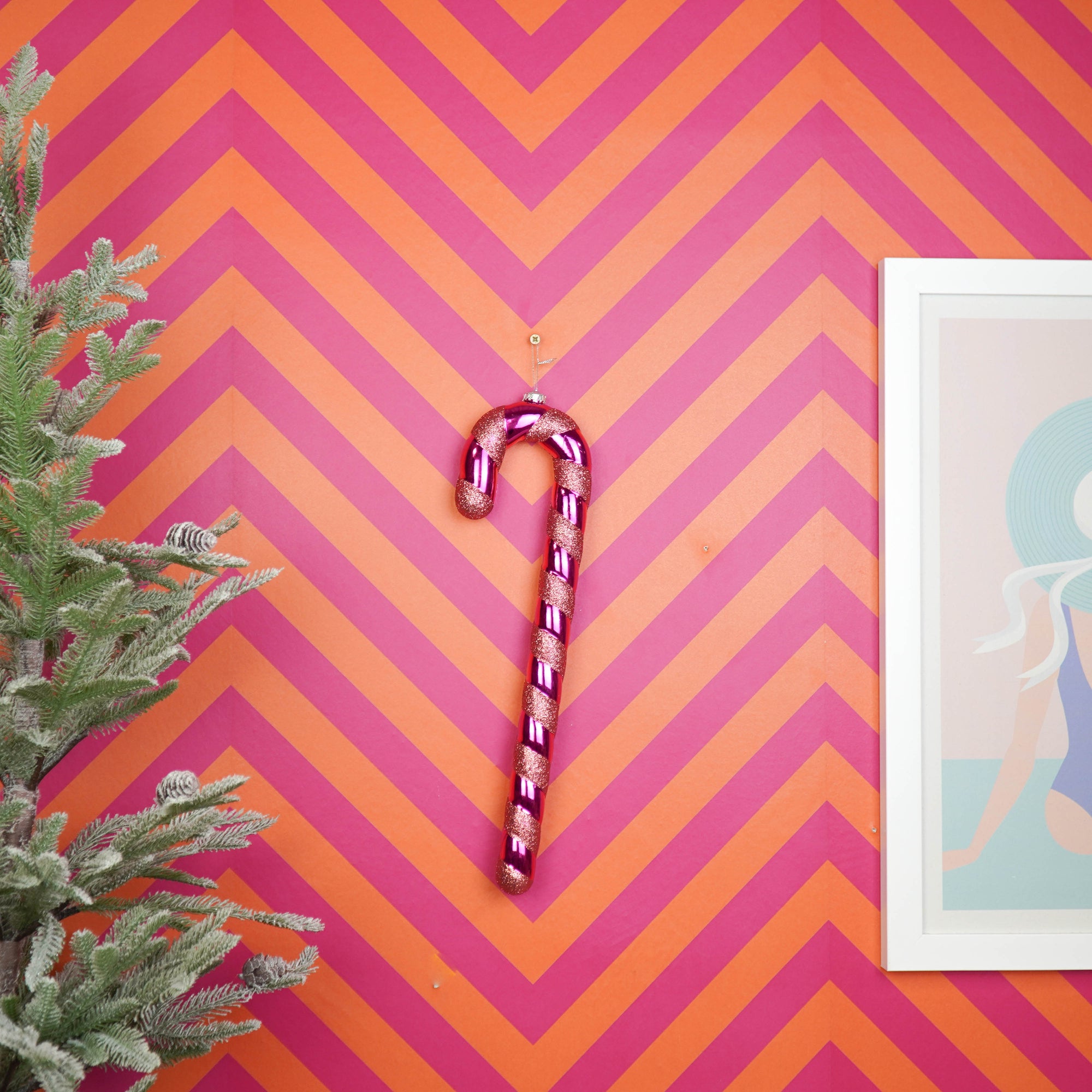 HOUSEVITAMIN DECORATIEVE ZUURSTOK POLYSTYREEN/GLITTER ROOD/ROZE 42 CM