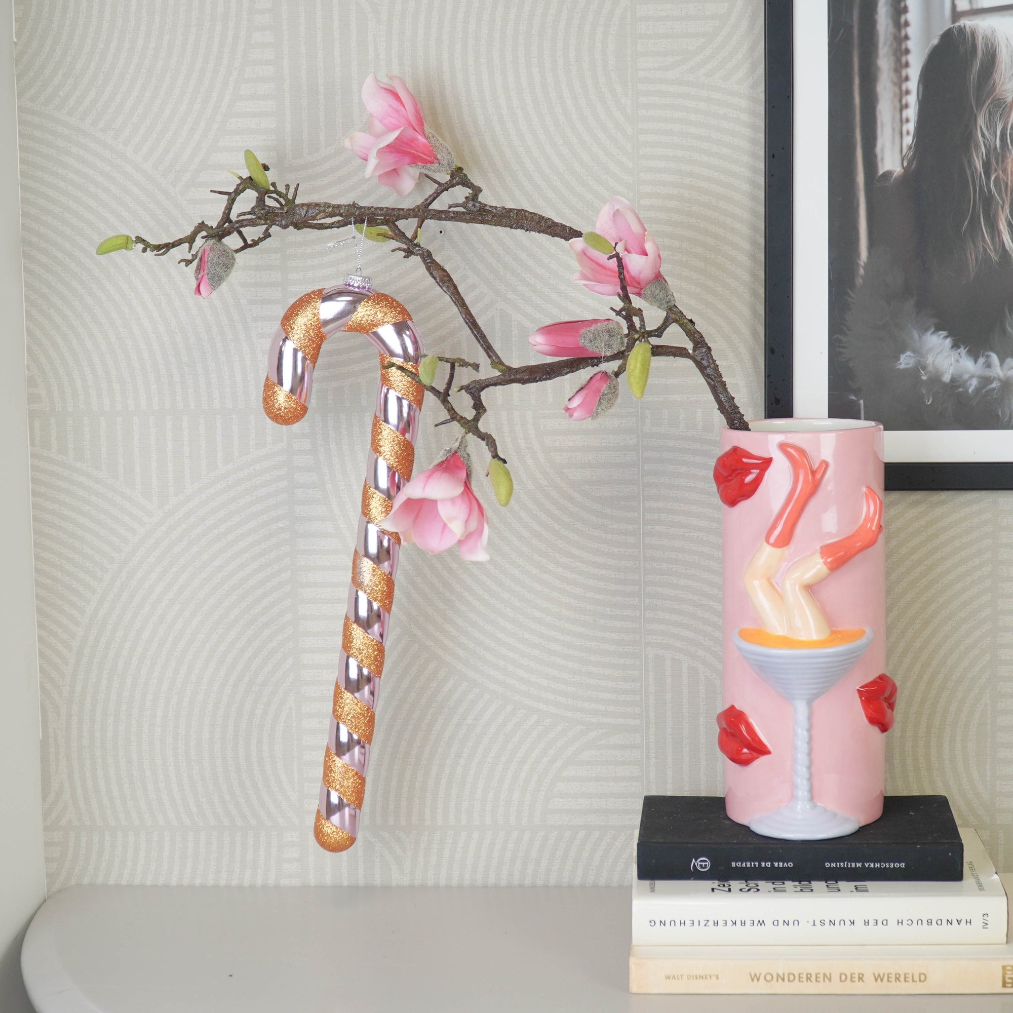 HOUSEVITAMIN DECORATIEVE ZUURSTOK POLYSTYREEN/GLITTER ROZE/ORANJE 42 CM