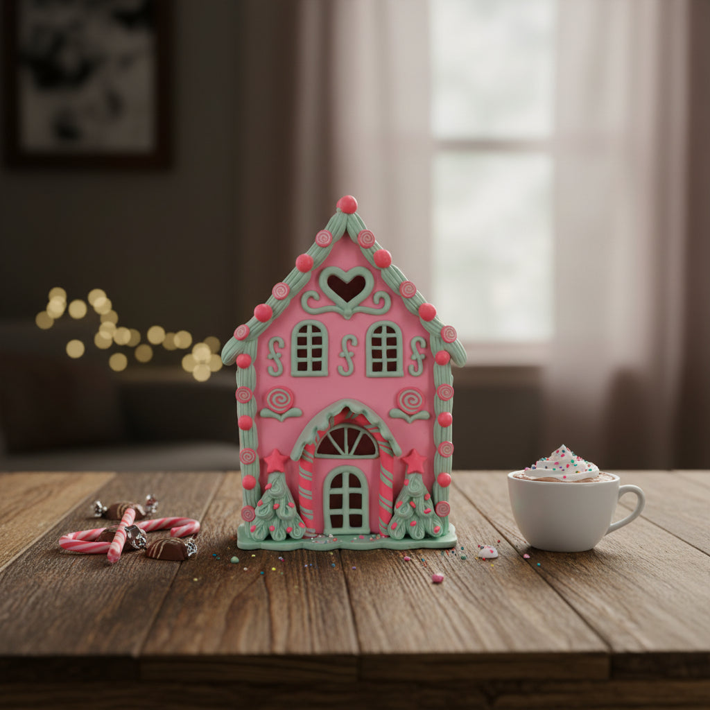 HOUSEVITAMIN LED SNOEPHUISJE POLYRESIN ROZE 13 × 13 × 18,5 CM