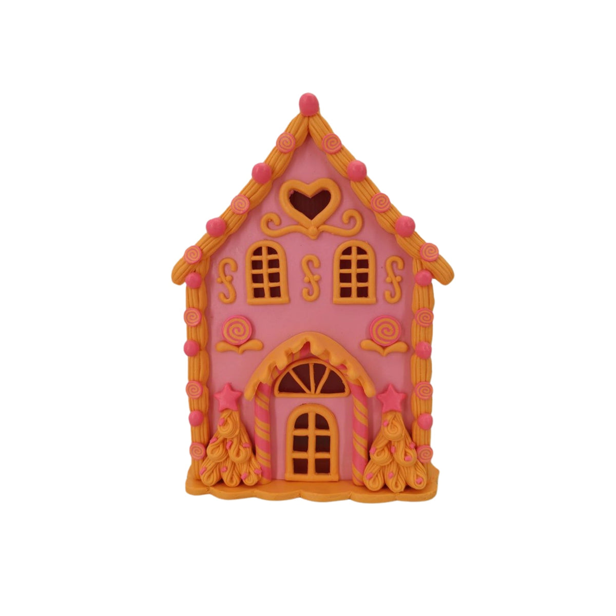 HOUSEVITAMIN LED CANDY HOUSE POLYRESIN ROZE/ORANJE 18,5 CM