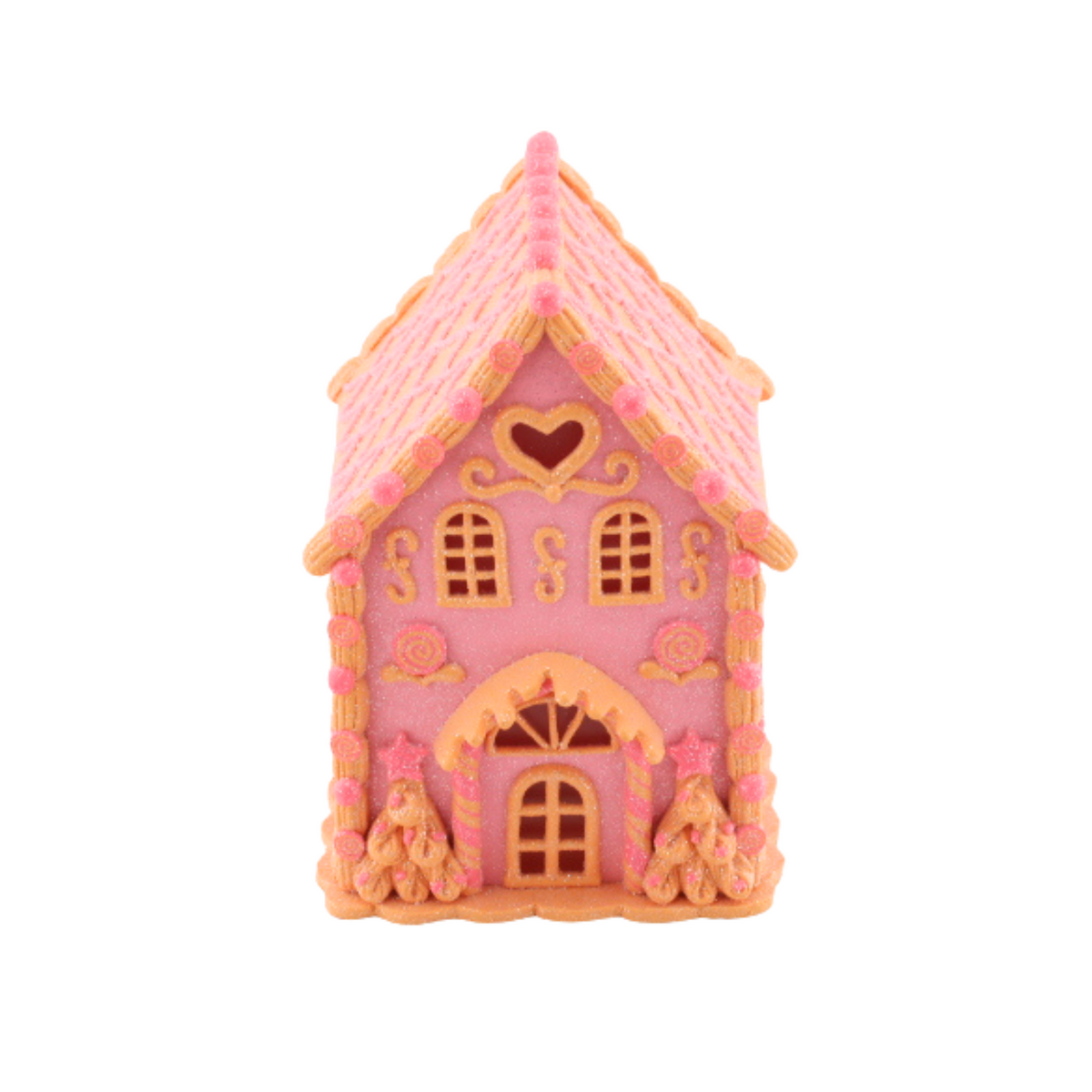 HOUSEVITAMIN LED CANDY HOUSE POLYRESIN ROZE/ORANJE 18,5 CM