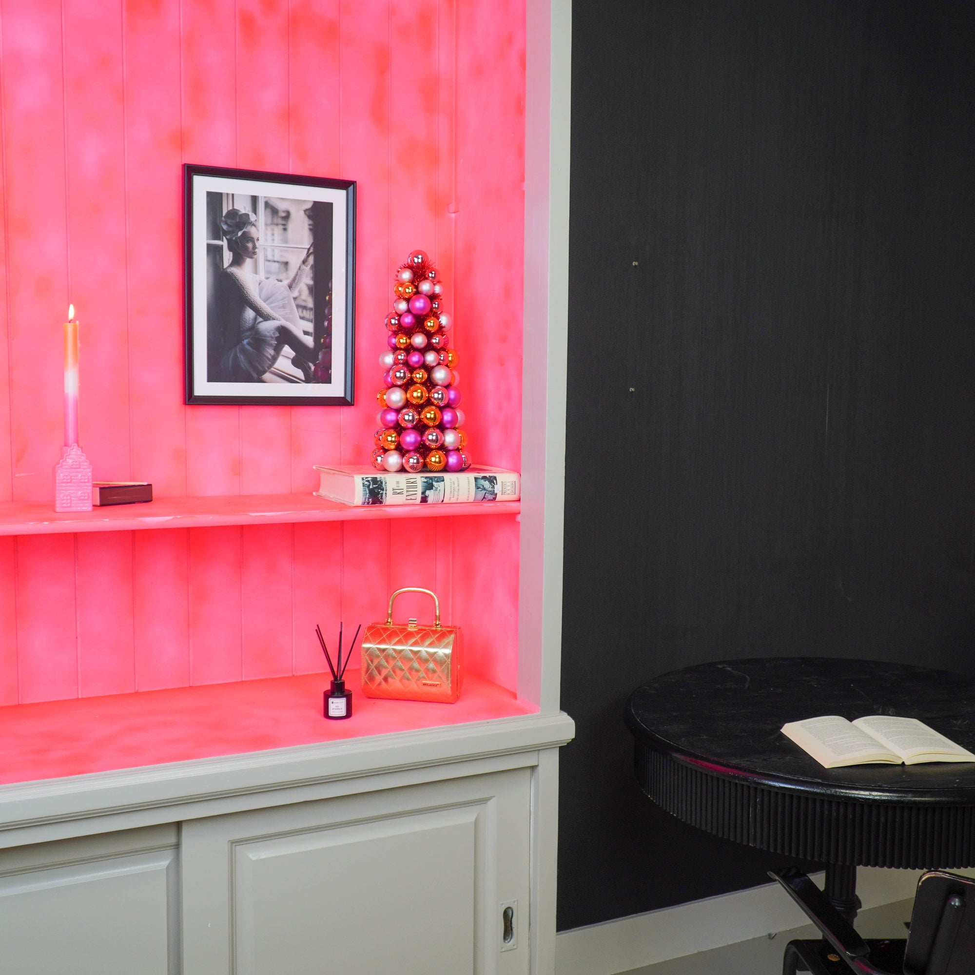 HOUSEVITAMIN DECORATIEVE KERSTBOOM KUNSTSTOF ROZE/ORANJE 41 CM