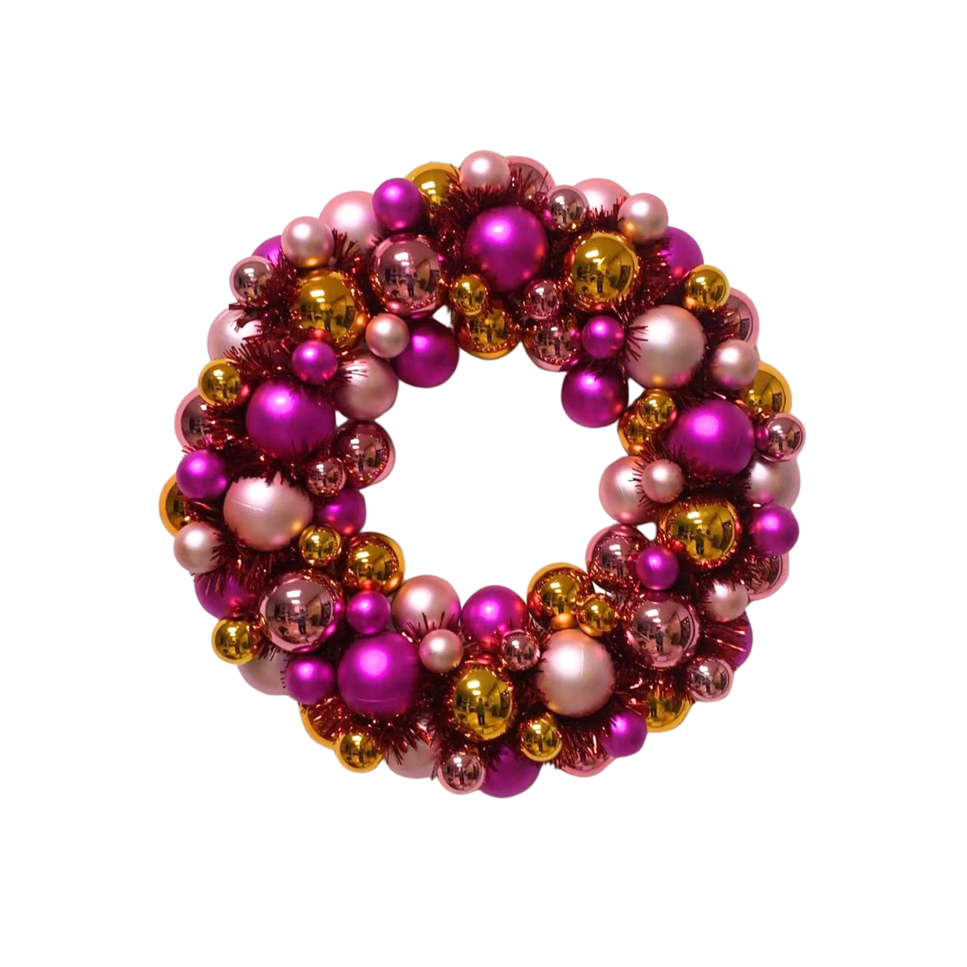 HOUSEVITAMIN KERSTKRANS KERSTBALLEN KUNSTSTOF ROZE/ORANJE 34 CM