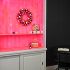 HOUSEVITAMIN KERSTKRANS KERSTBALLEN KUNSTSTOF ROZE/ORANJE 34 CM