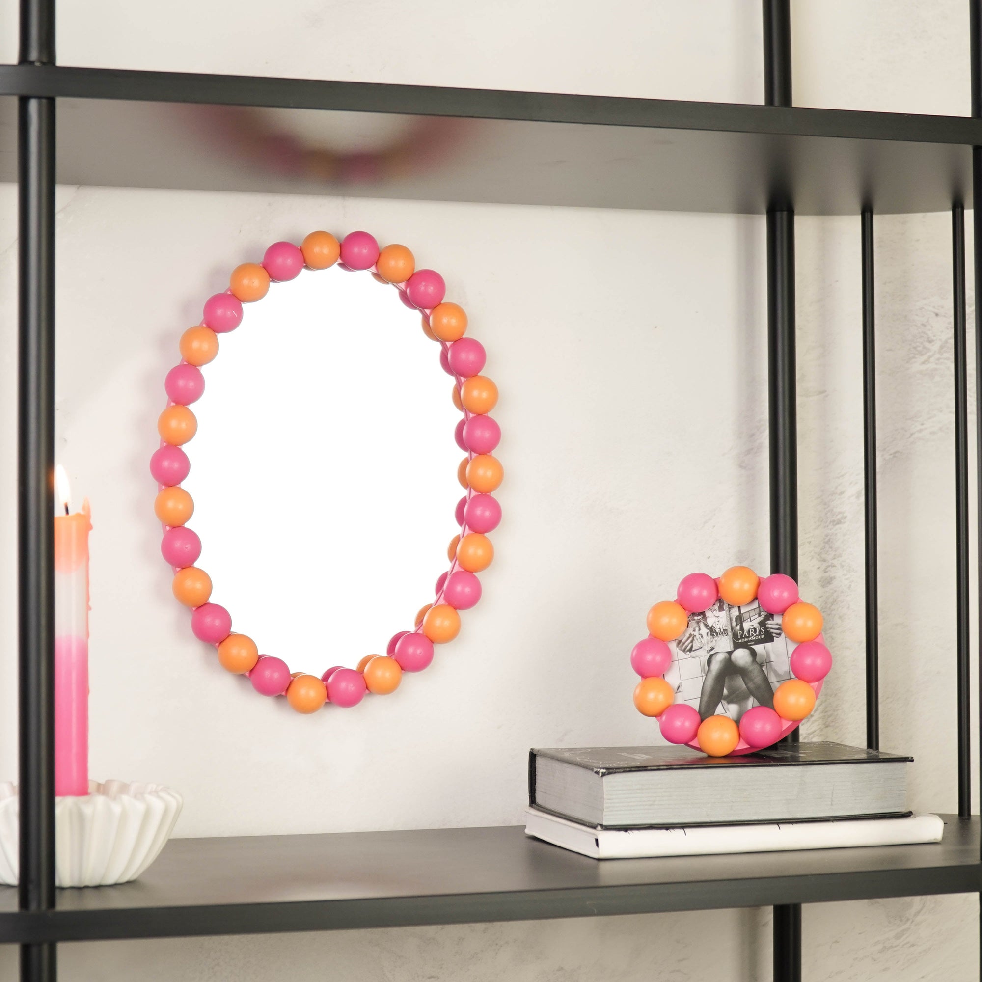 HOUSEVITAMIN FOTOLIJST BUBBLES MDF NEONROZE/ORANJE 14,5 CM