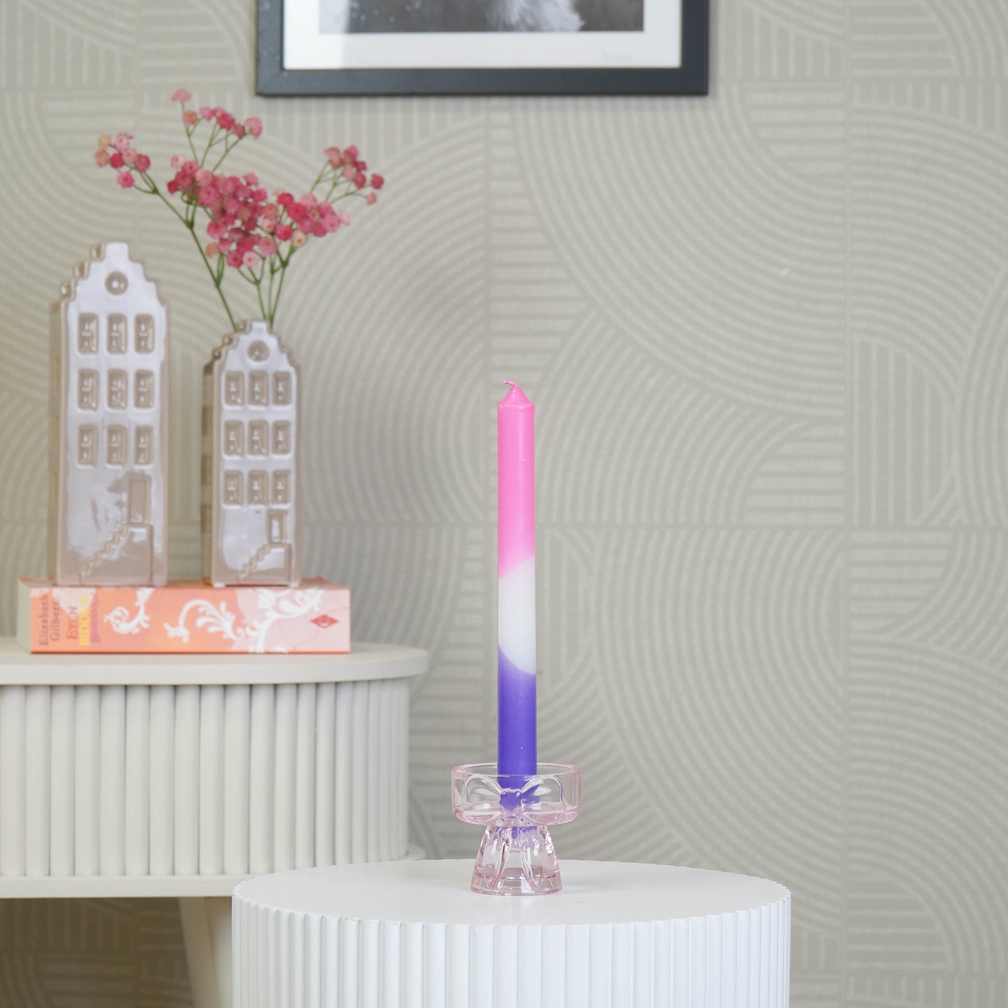 HOUSEVITAMIN KAARSEN- & THEELICHTHOUDER BOW GLAS ROZE 7,5 CM