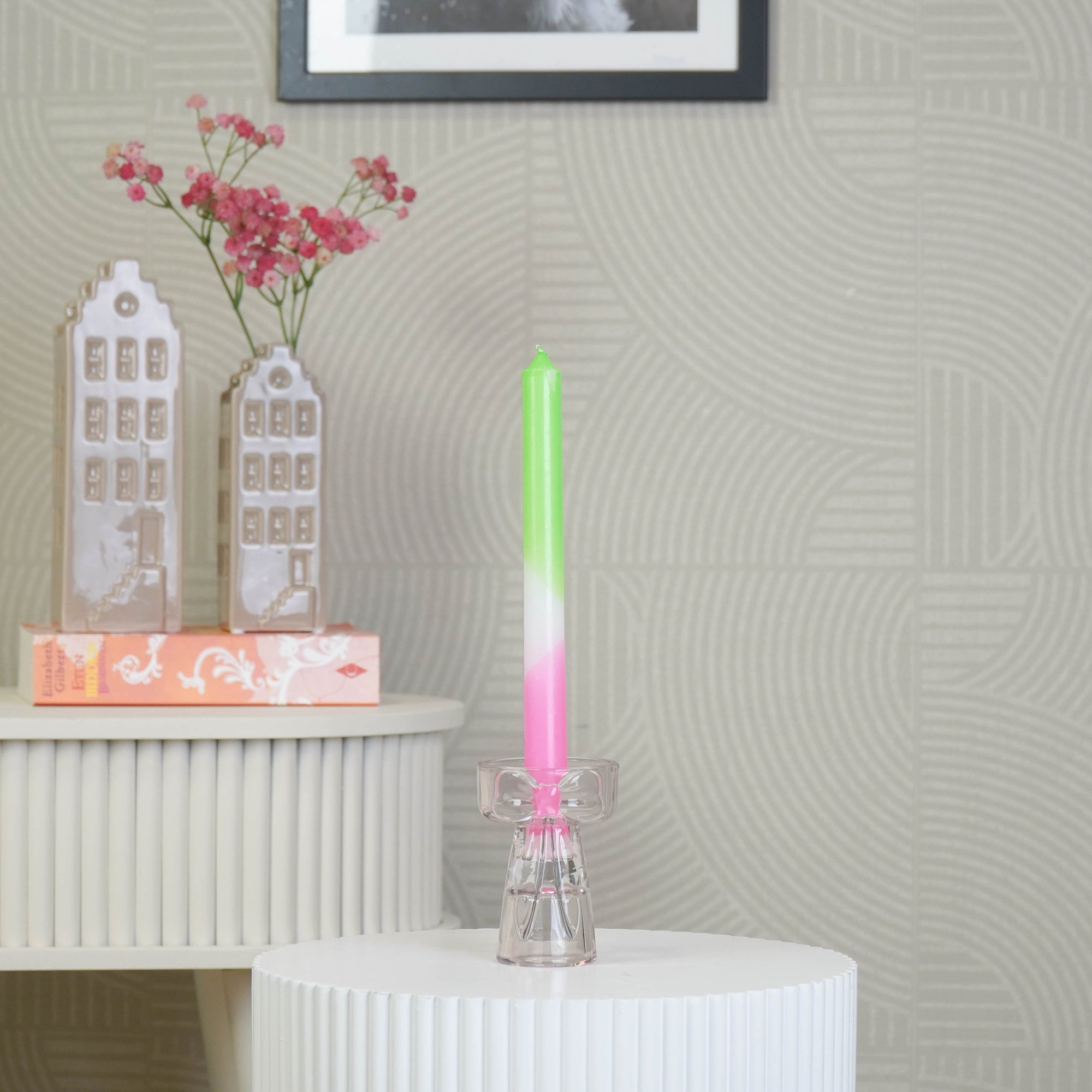 HOUSEVITAMIN KAARS- EN THEELICHTHOUDER BOW GLAS BRUIN 9,5 CM