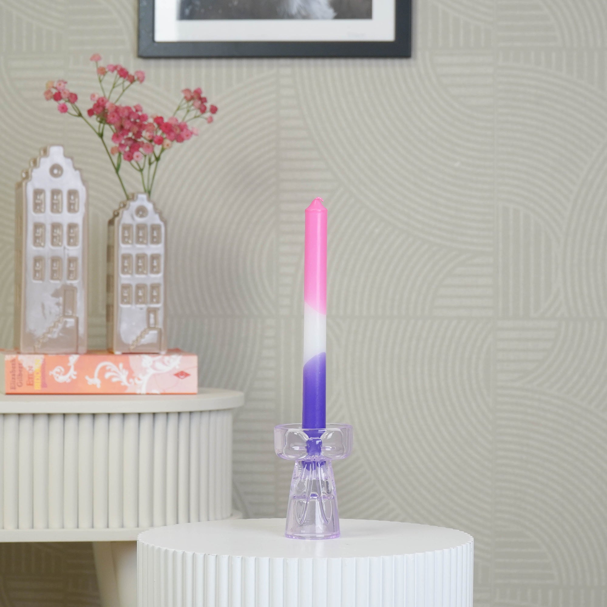HOUSEVITAMIN KAARSEN- & THEELICHTHOUDER BOW GLAS LILA 9,5 CM