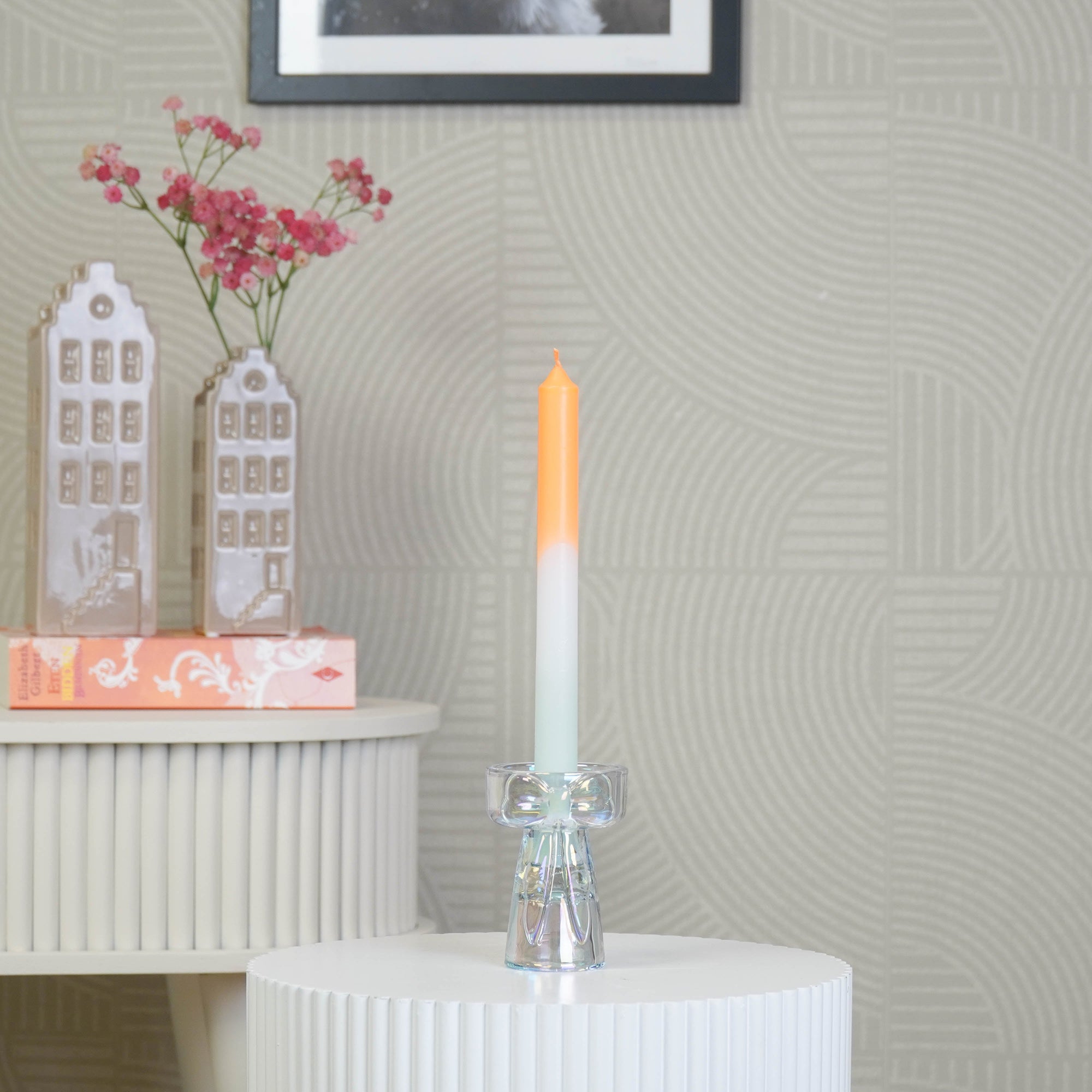 HOUSEVITAMIN KAARSEN- & THEELICHTHOUDER BOW GLAS IRISEREND 9,5 CM