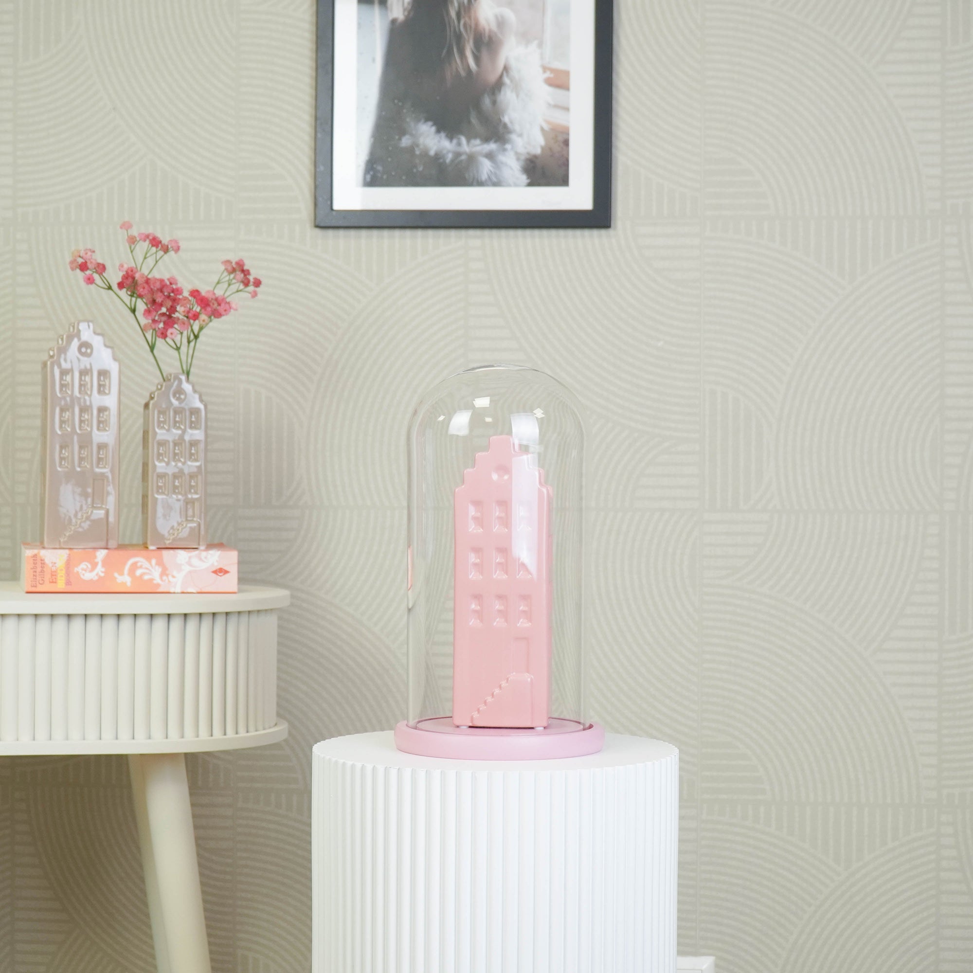 HOUSEVITAMIN DECORATIEVE STOLP GLAS/HOUT LICHTROZE 32 CM