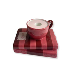 HOUSEVITAMIN KANDELAAR CUP ON BOOKS ROOD/ROZE 16,5 CM