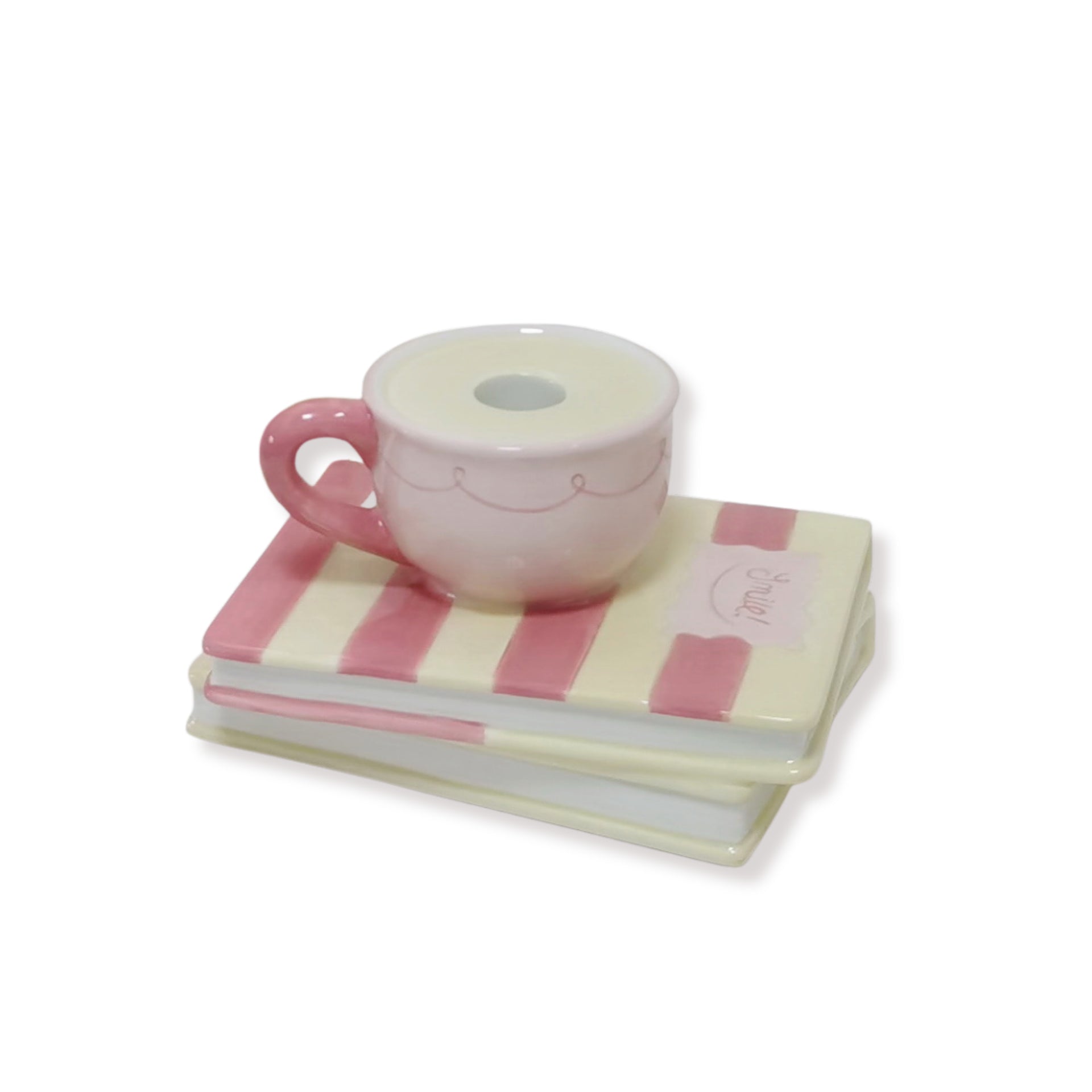 HOUSEVITAMIN KANDELAAR CUP ON BOOKS GEEL/ROZE 16,5 CM