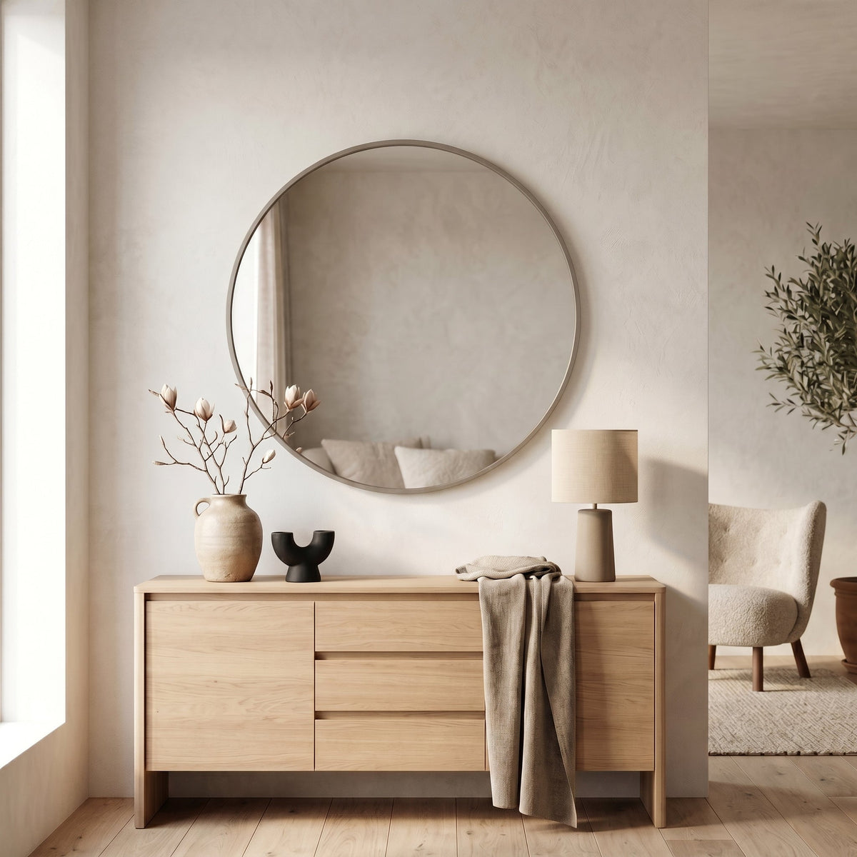 HOUSEVITAMIN RONDE WANDSPIEGEL METAAL TAUPE Ø85 CM