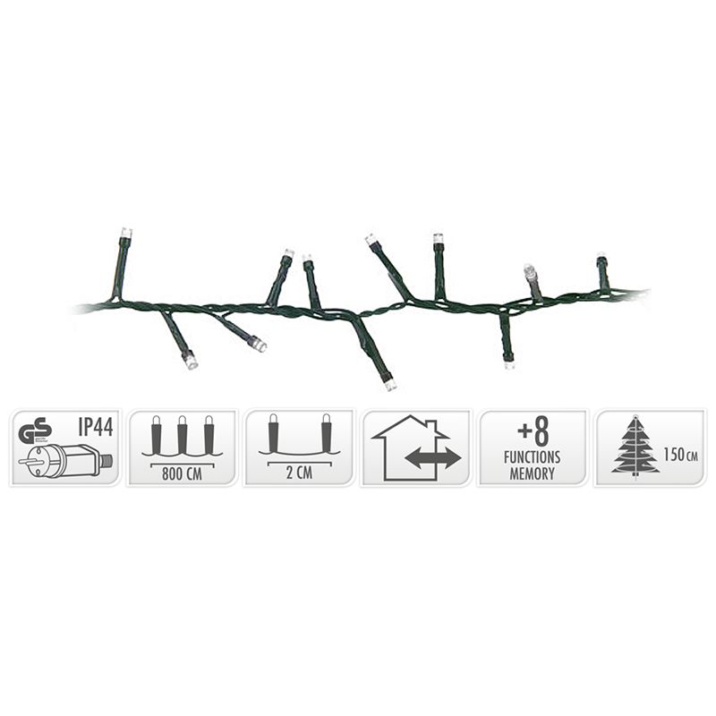 Micro Cluster 400 Led's - 8 Meter - Wit - 8 Functies + Geheugen