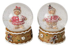 J-Line sneeuwbol gingerbread polyresin beige/rood – set van 2