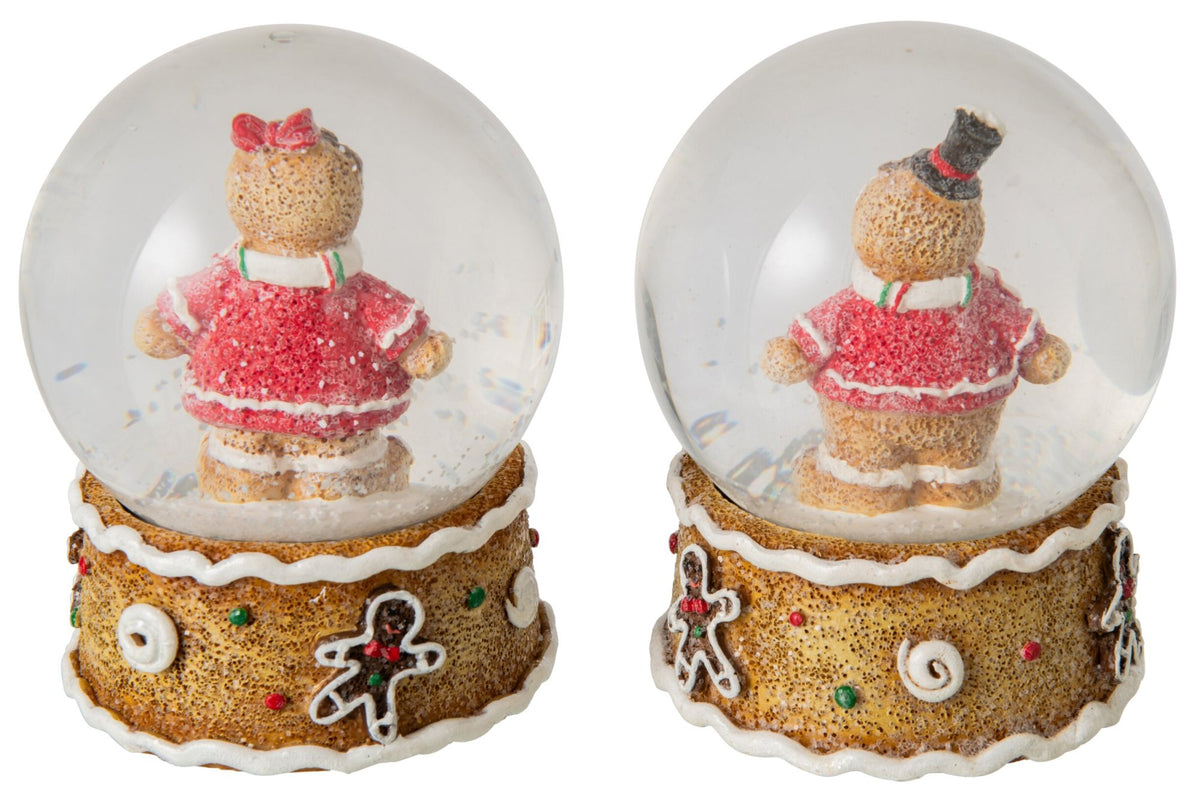 J-Line sneeuwbol gingerbread polyresin beige/rood – set van 2