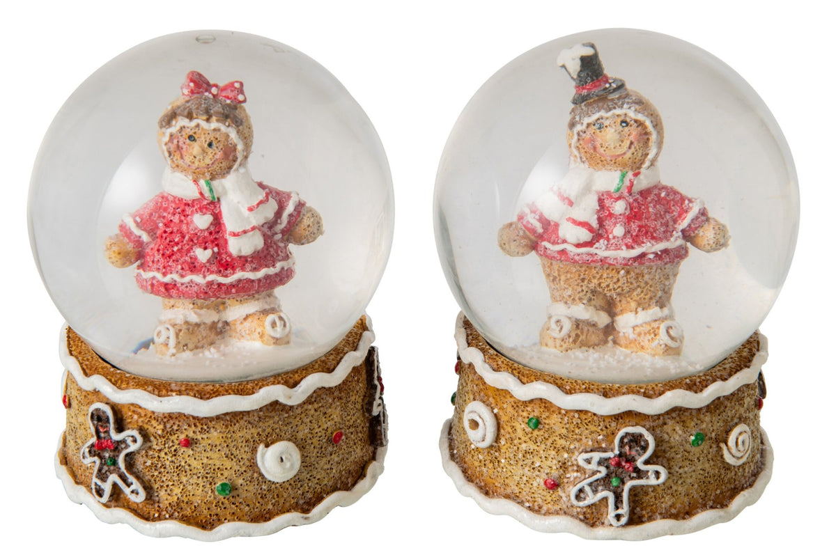J-Line sneeuwbol gingerbread polyresin beige/rood – set van 2