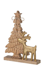 J-Line decoratie kerstboom + rendier mangohout/aluminium naturel/goud 30 cm