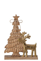J-Line decoratie kerstboom + rendier mangohout/aluminium naturel/goud 30 cm