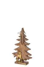 J-Line decoratieve dennenboom + rendier mangohout goud/naturel klein 31 cm