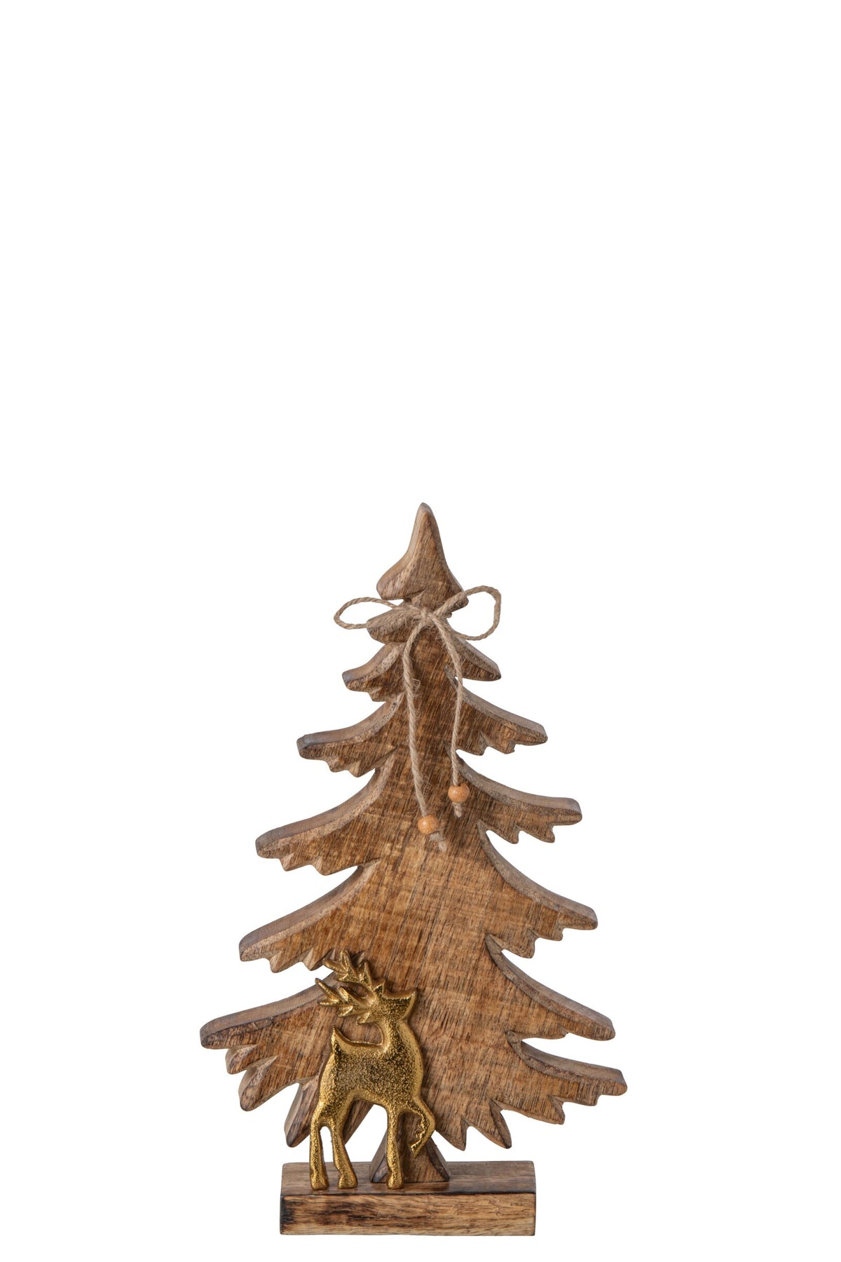 J-Line decoratieve dennenboom + rendier mangohout goud/naturel klein 31 cm