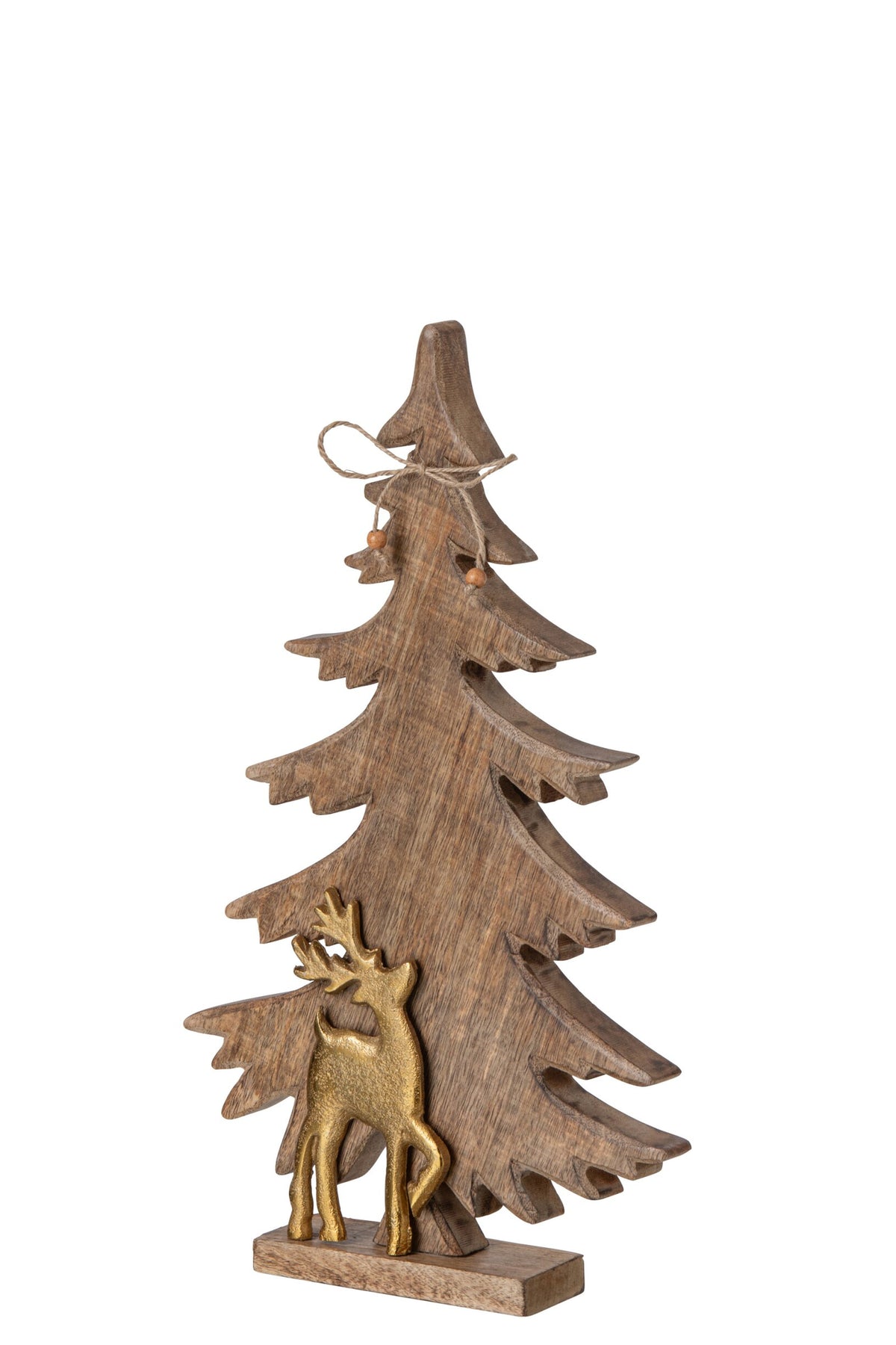 J-Line decoratieve kerstboom mangohout/aluminium goud/naturel 42 cm