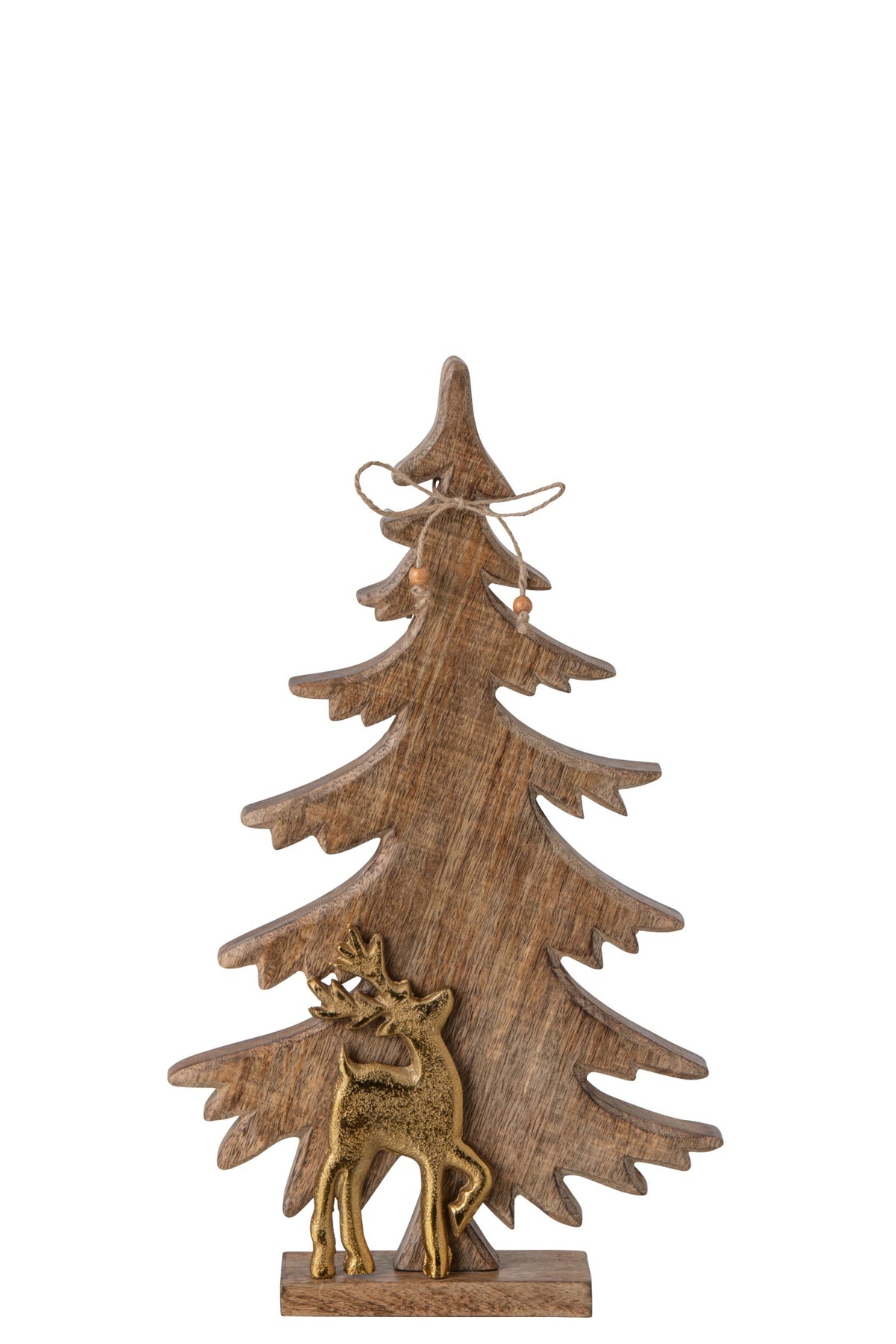J-Line decoratieve kerstboom mangohout/aluminium goud/naturel 42 cm