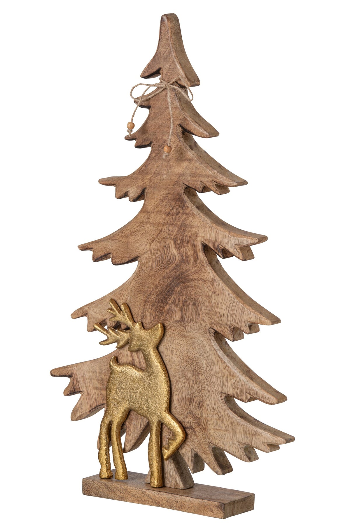 J-Line decoratie kerstboom + rendier mangohout/aluminium naturel/goud large 56,5 cm