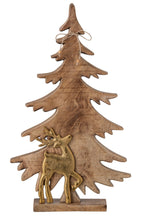J-Line decoratie kerstboom + rendier mangohout/aluminium naturel/goud large 56,5 cm