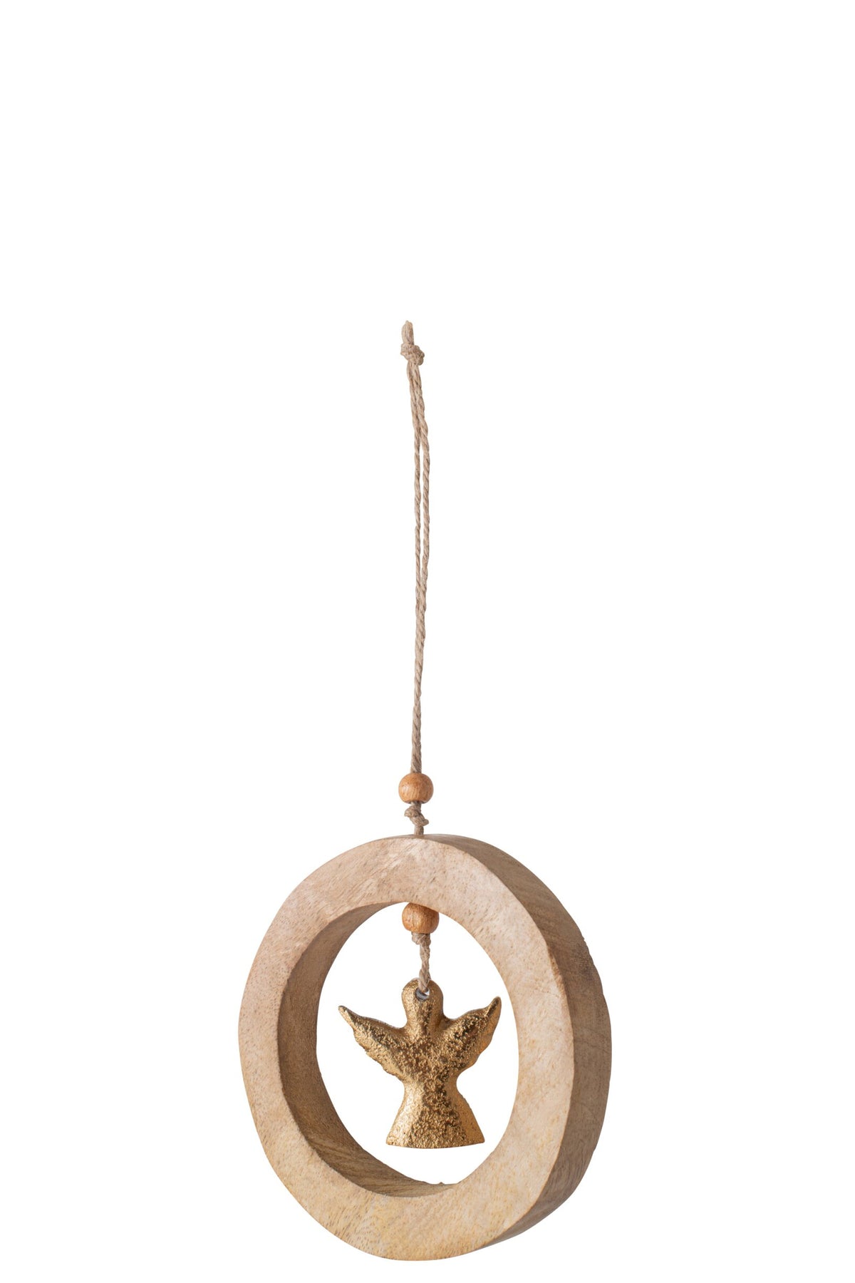 J-Line kersthanger engel in ring mangohout goud/naturel 10 cm