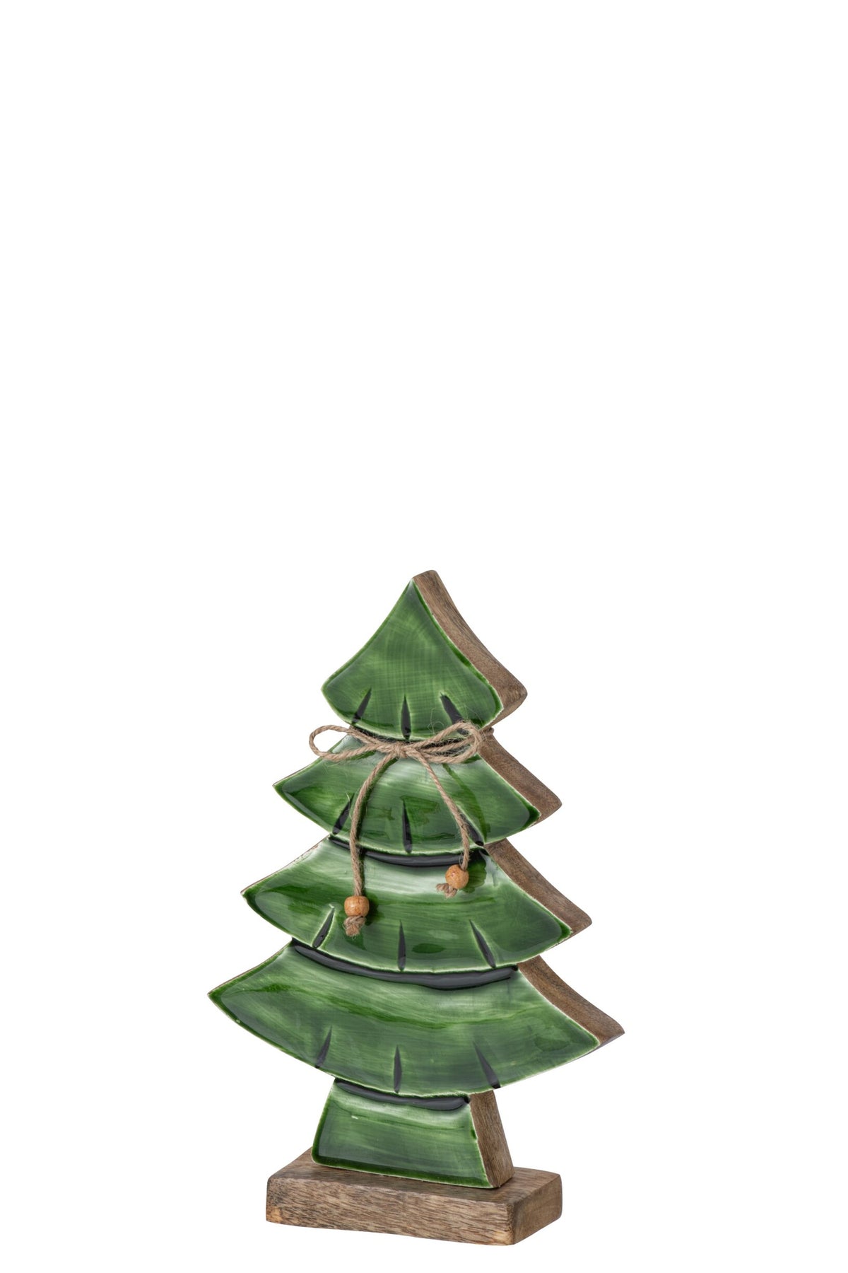 J-Line decoratieve kerstboom Pine Tree Bow mangohout groen/naturel klein 25 cm