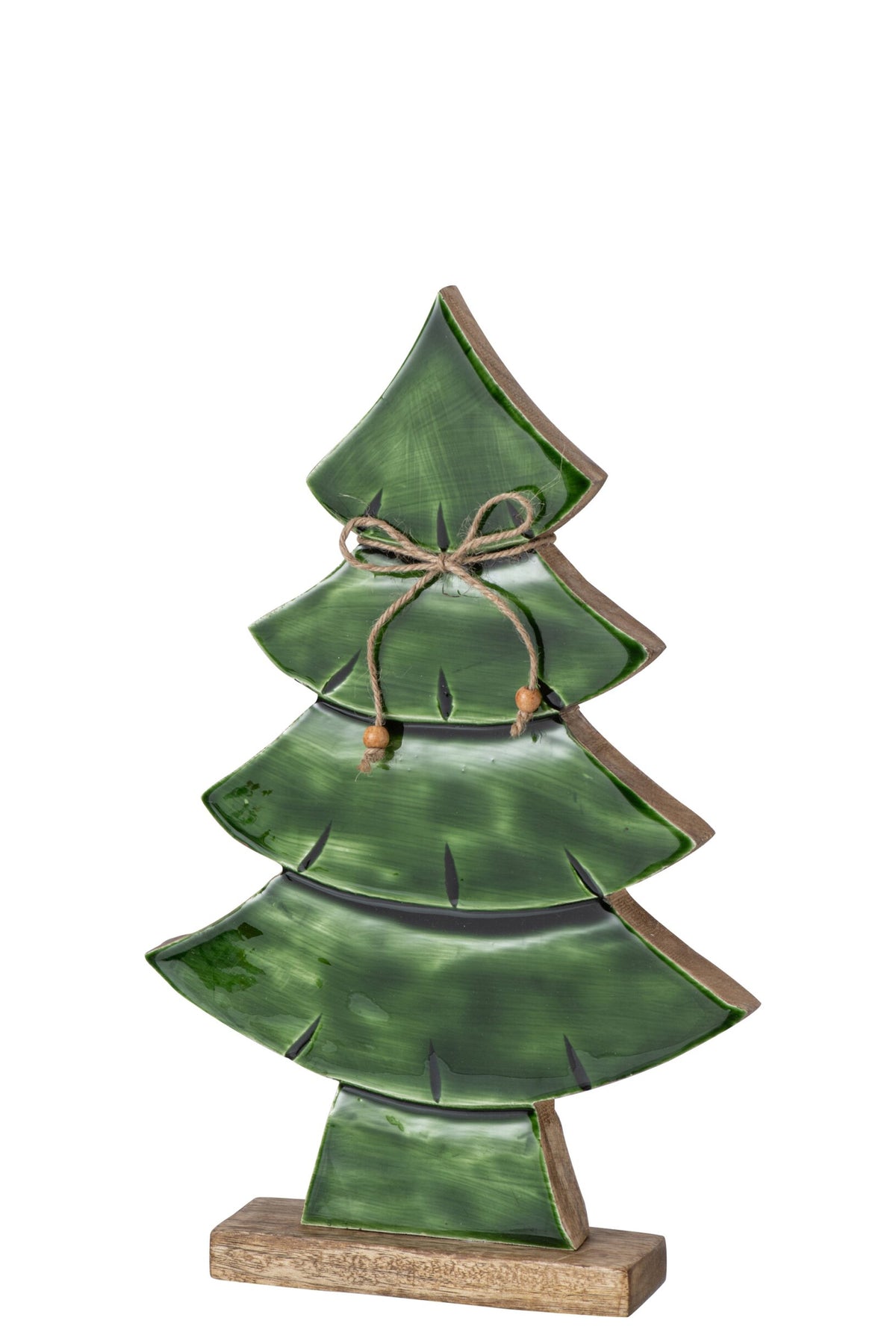 J-Line decoratieve kerstboom Pine Tree Bow mangohout groen/naturel medium 35 cm