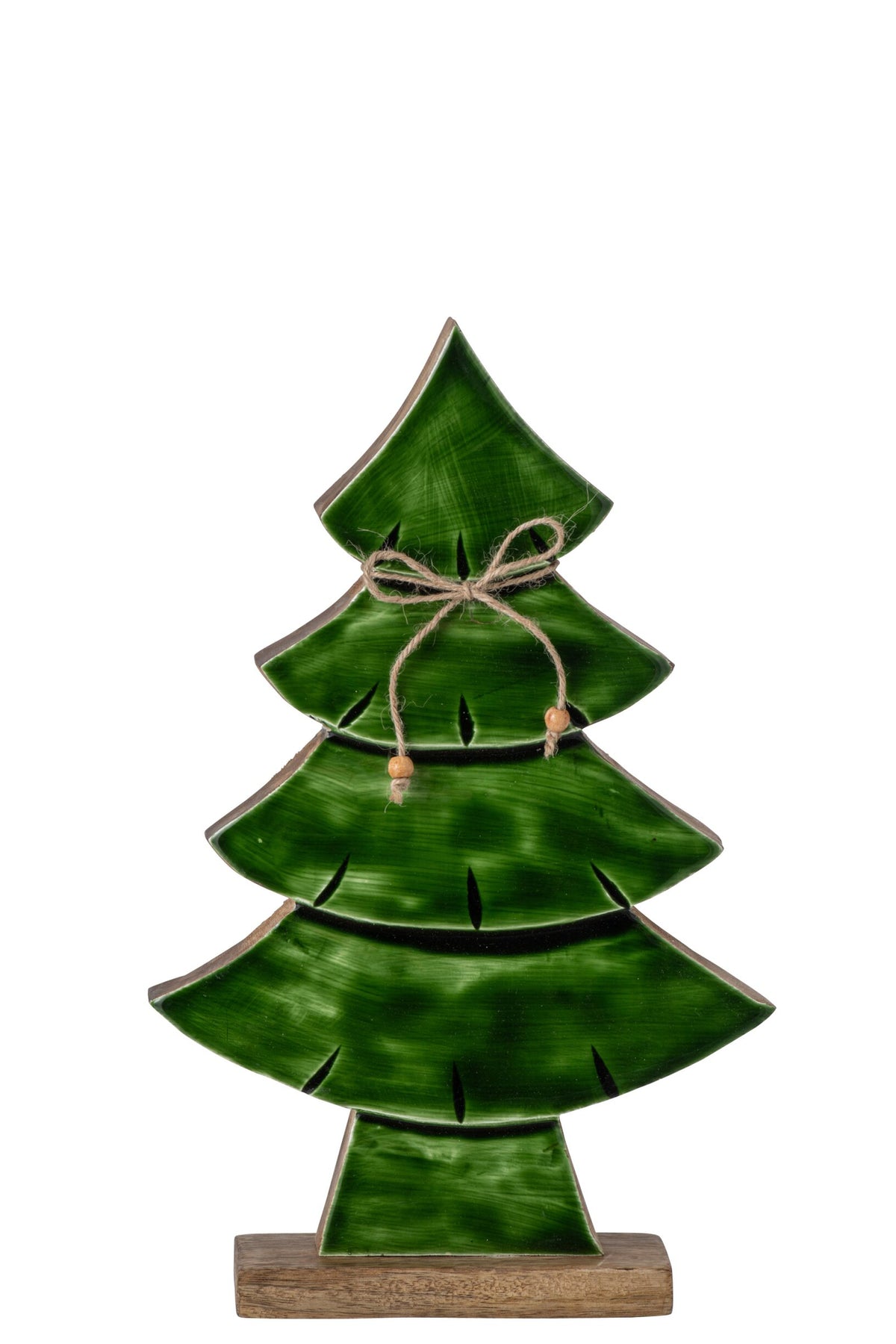 J-Line decoratieve kerstboom Pine Tree Bow mangohout groen/naturel medium 35 cm