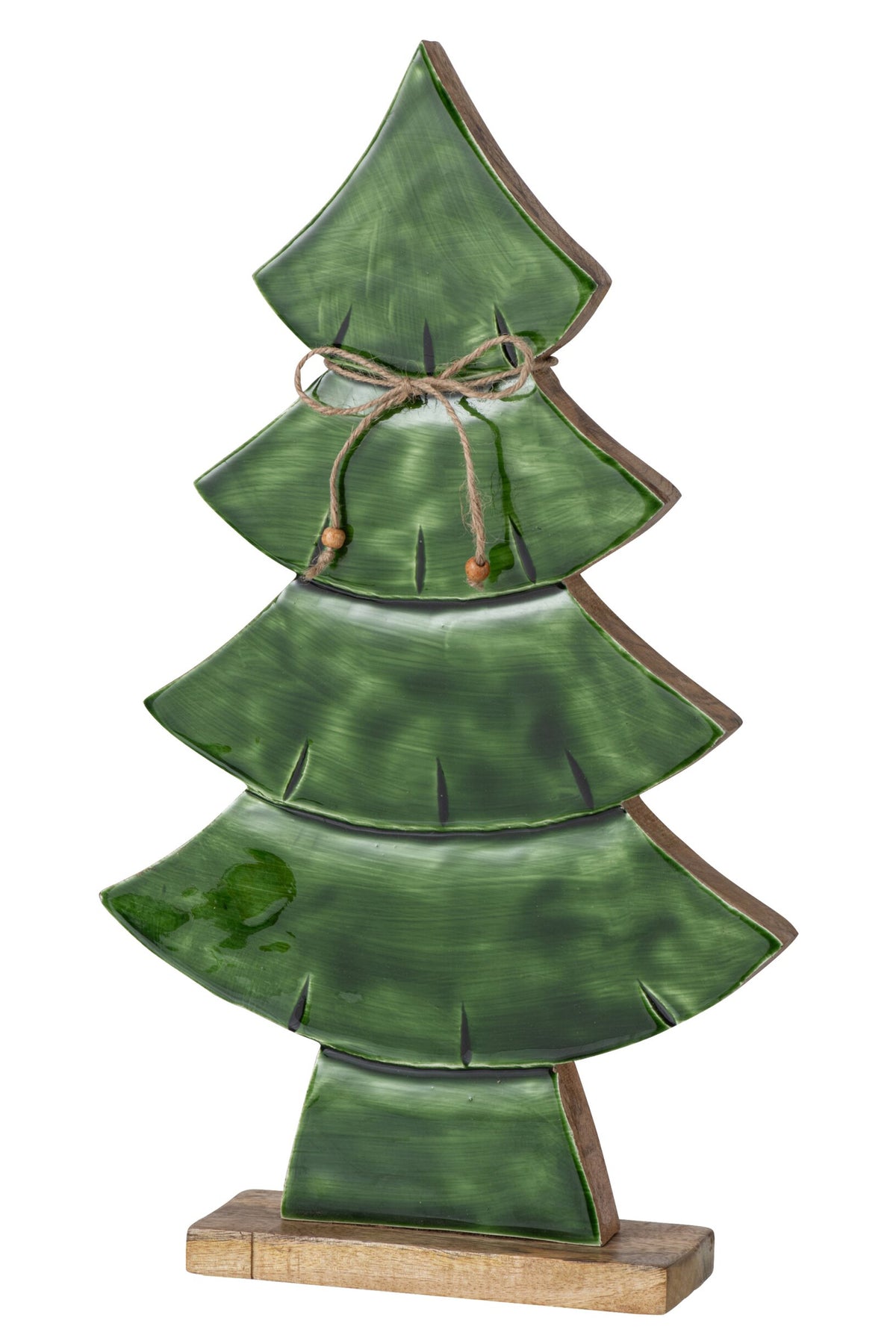 J-Line decoratieve kerstboom Pine Tree Bow mangohout groen/naturel large 46 cm