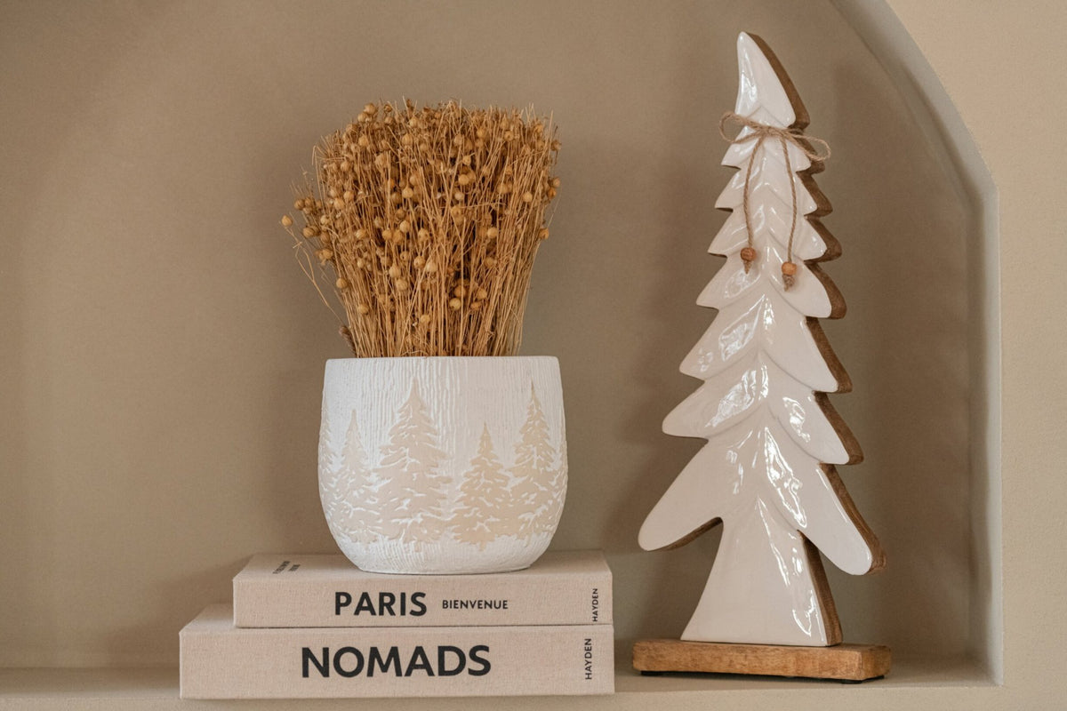 J-Line decoratieve kerstboom Pine Tree Bow mangohout wit/naturel medium 48 cm