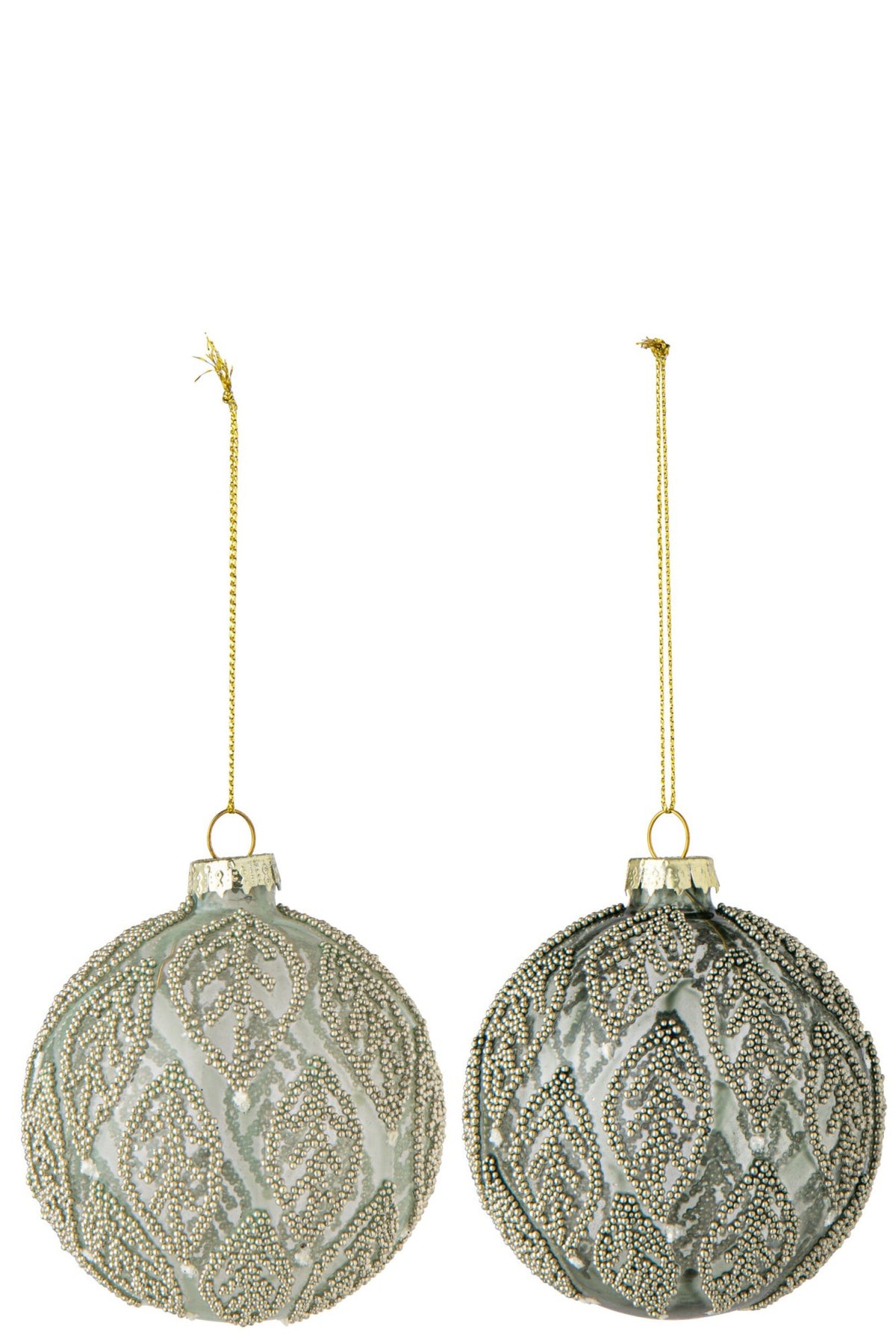J-Line kerstbal Leaves groen glas 8 cm – set van 2