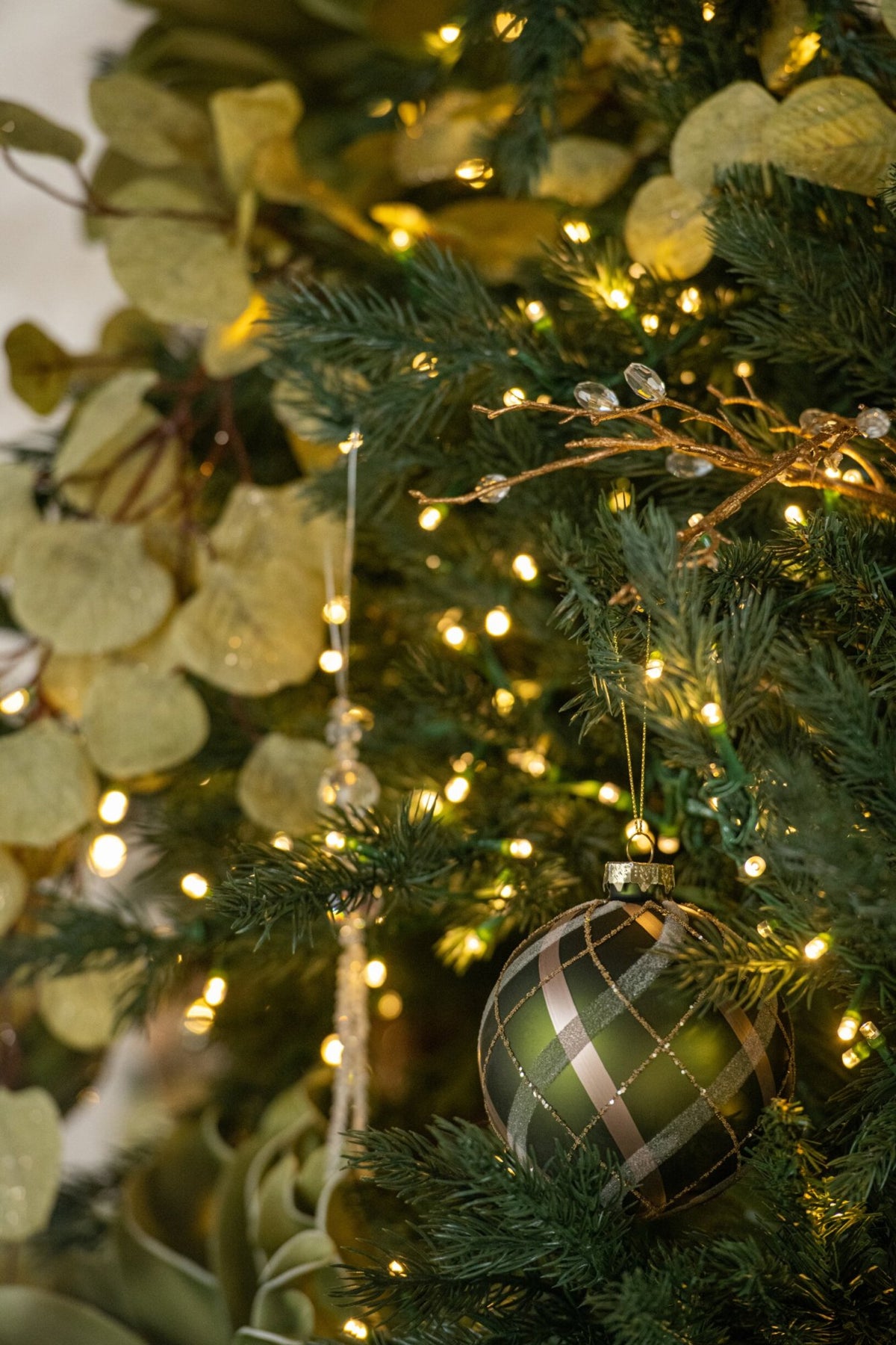 J-Line kerstbal geruit groen/goud glas 8 cm – set van 3