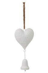 J-Line decoratieve hanger hart ijzer/touw wit 64,5 cm