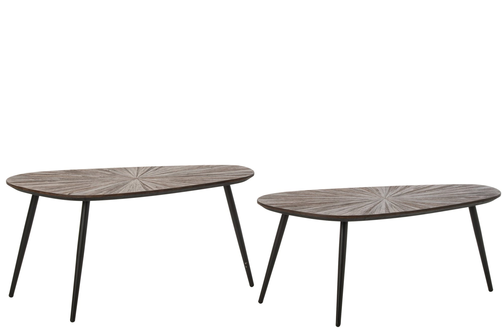 J-LINE SET VAN 2 SALONTAFELS RAY OVAAL GERECYCLED HOUT DONKERBRUIN/ZWART