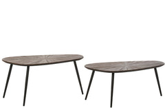 J-LINE SET VAN 2 SALONTAFELS RAY OVAAL GERECYCLED HOUT DONKERBRUIN/ZWART
