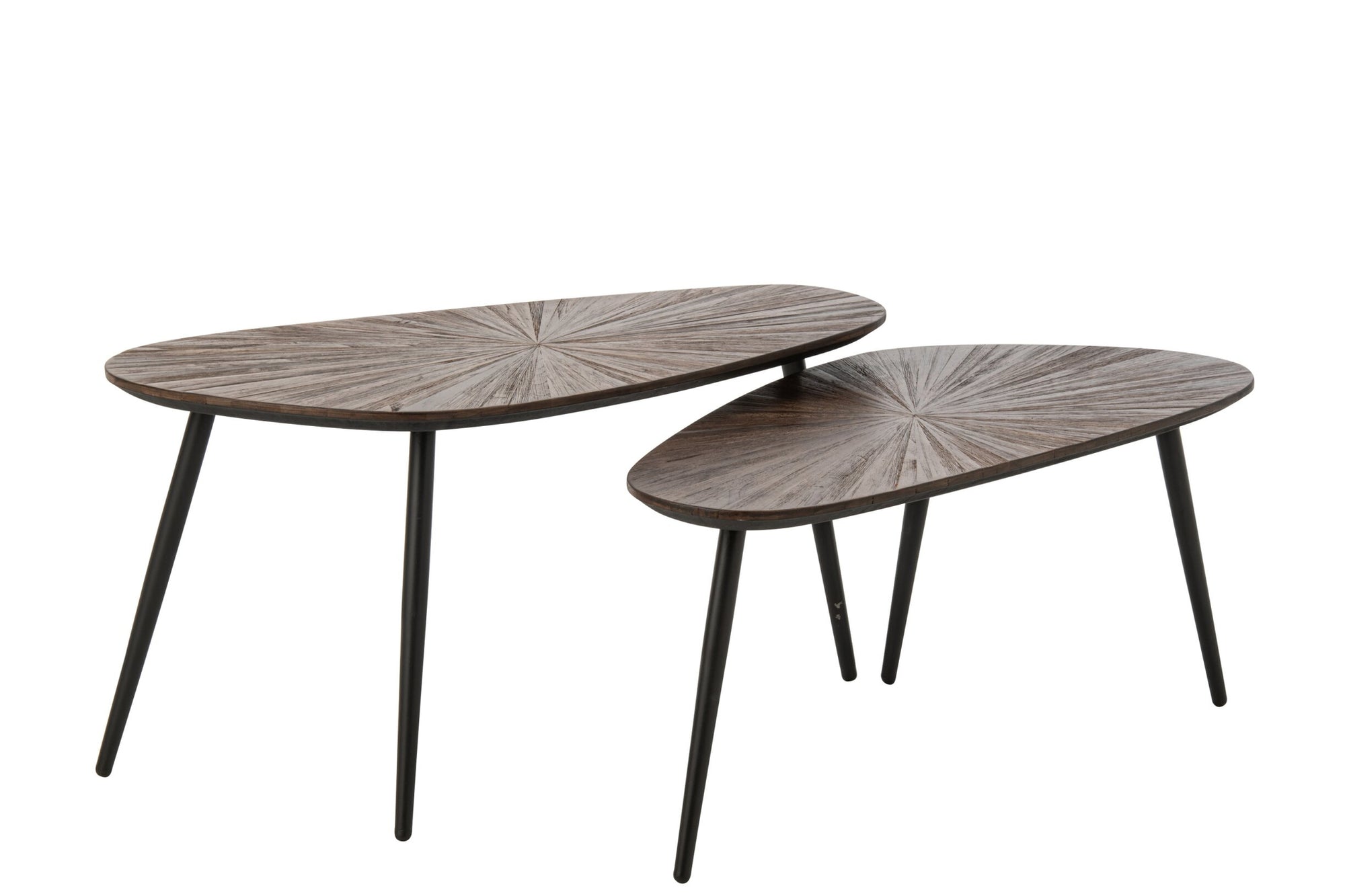 J-LINE SET VAN 2 SALONTAFELS RAY OVAAL GERECYCLED HOUT DONKERBRUIN/ZWART