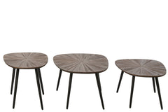 J-LINE SET VAN 3 SALONTAFELS RAY GERECYCLED HOUT DONKERBRUIN/ZWART