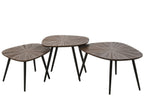 J-LINE SET VAN 3 SALONTAFELS RAY GERECYCLED HOUT DONKERBRUIN/ZWART