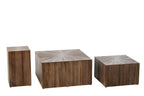 J-LINE SET VAN 3 SALONTAFELS RAY CUBE GERECYCLED HOUT DONKERBRUIN