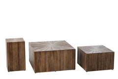 J-LINE SET VAN 3 SALONTAFELS RAY CUBE GERECYCLED HOUT DONKERBRUIN