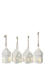 J-Line kersthanger huisje met LED wit 10 cm – set van 4
