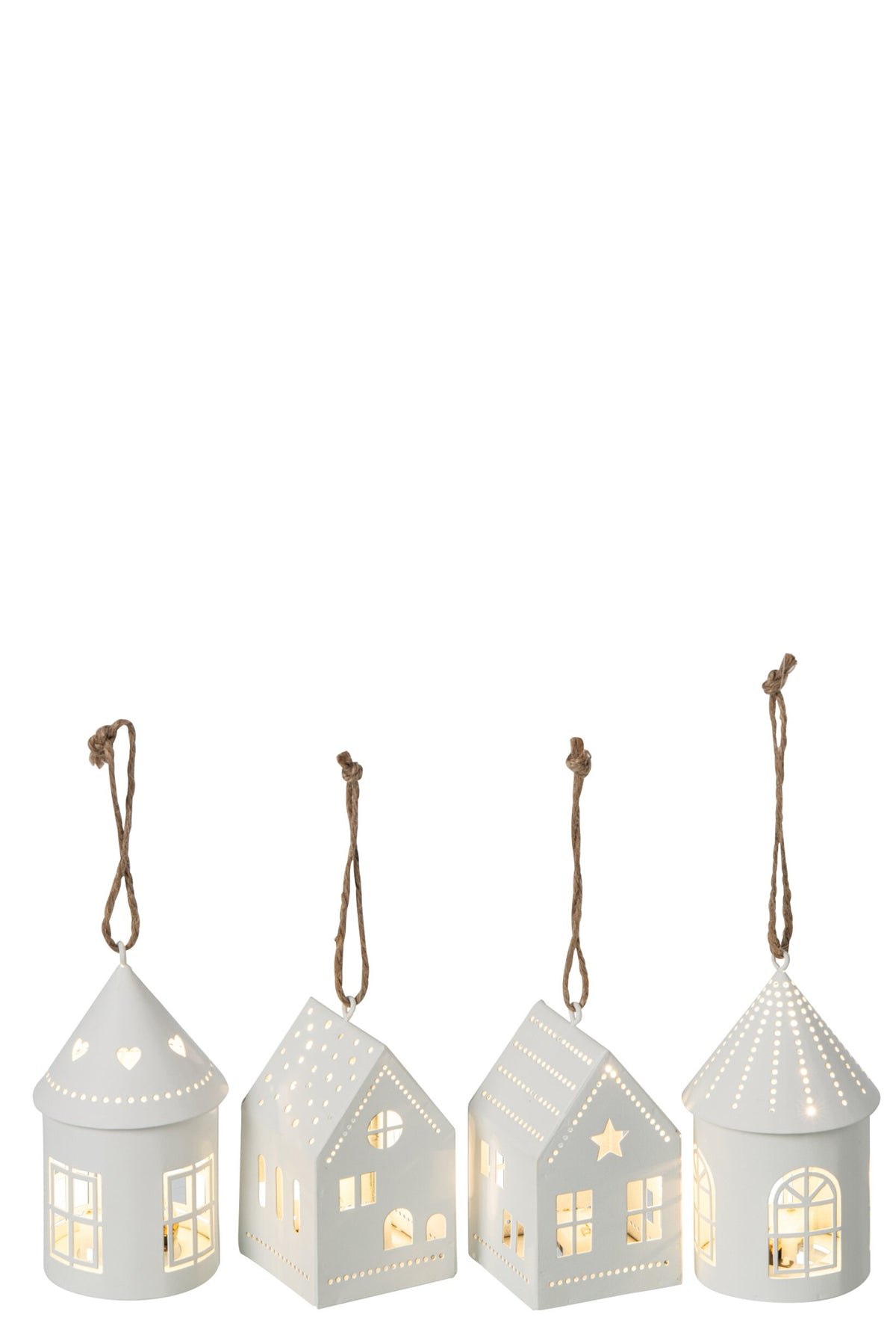 J-Line kersthanger huisje met LED wit 10 cm – set van 4