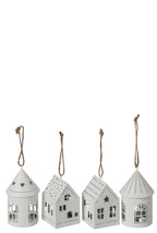 J-Line kersthanger huisje met LED wit 10 cm – set van 4
