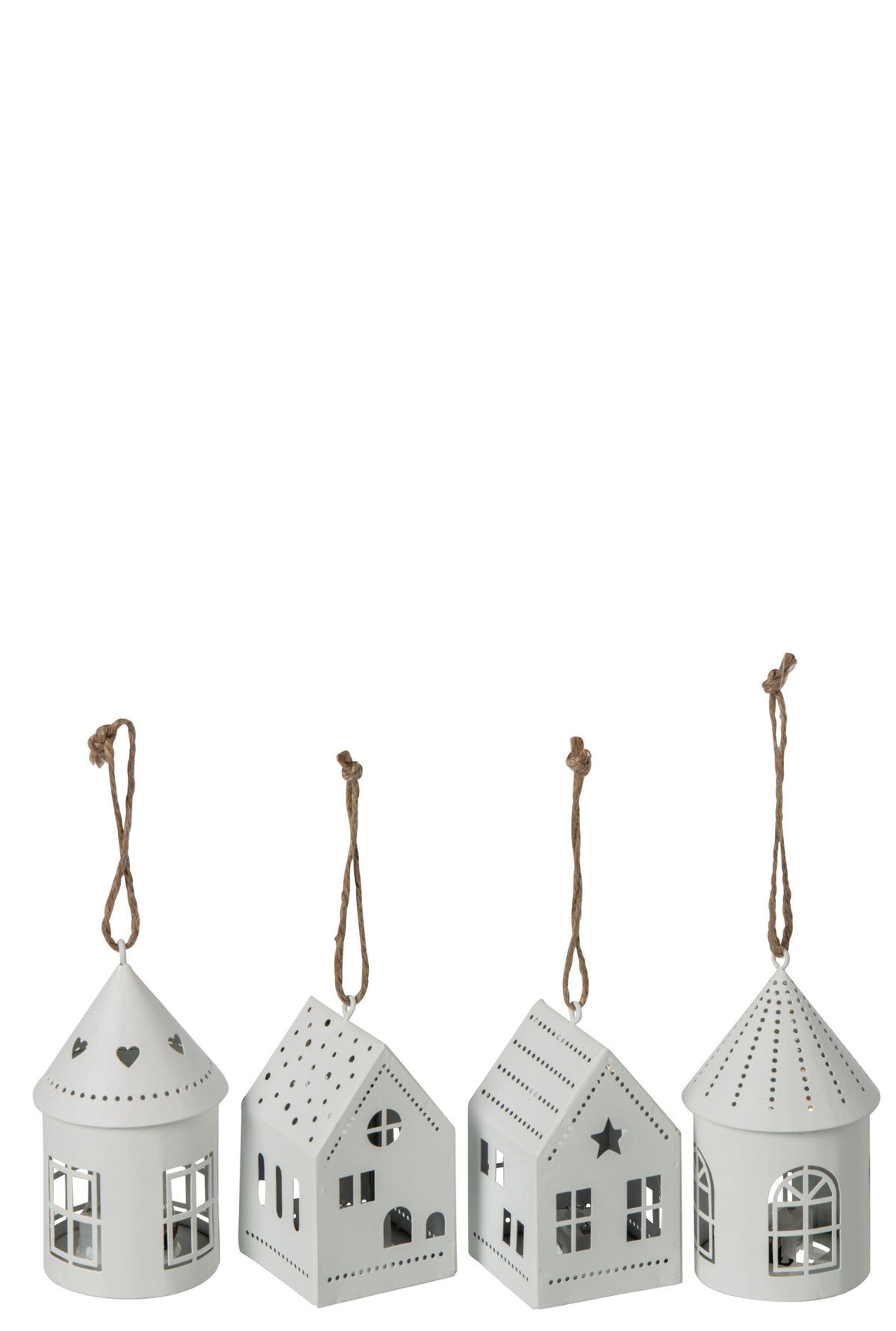 J-Line kersthanger huisje met LED wit 10 cm – set van 4