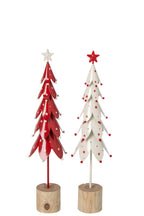 J-Line decoratieve kerstboom ijzer/paulowniahout wit/rood 40 cm – assortiment van 2
